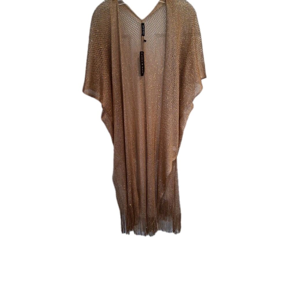 Ellie & Katie Top Women's One Size Open Knit  Gold Fringes